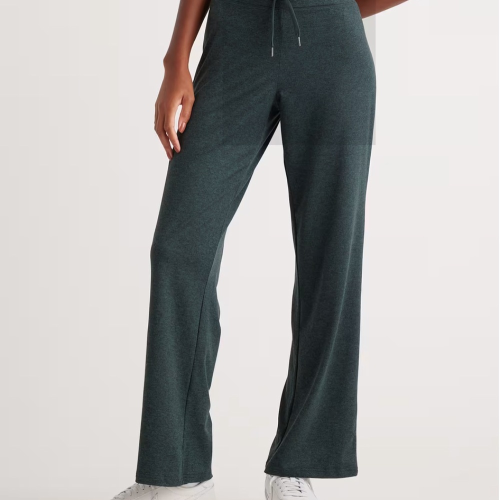 Quince Flowknit Wide Leg Pants, Heather Green, Size XL